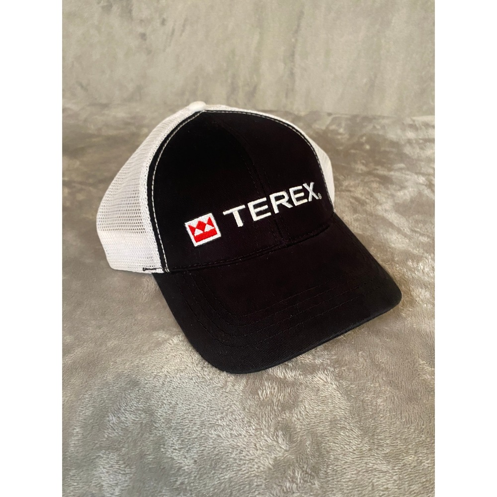 Terex Trucker Hat Mens OSFA Black White Mesh Back Logo Baseball Cap Adjustable